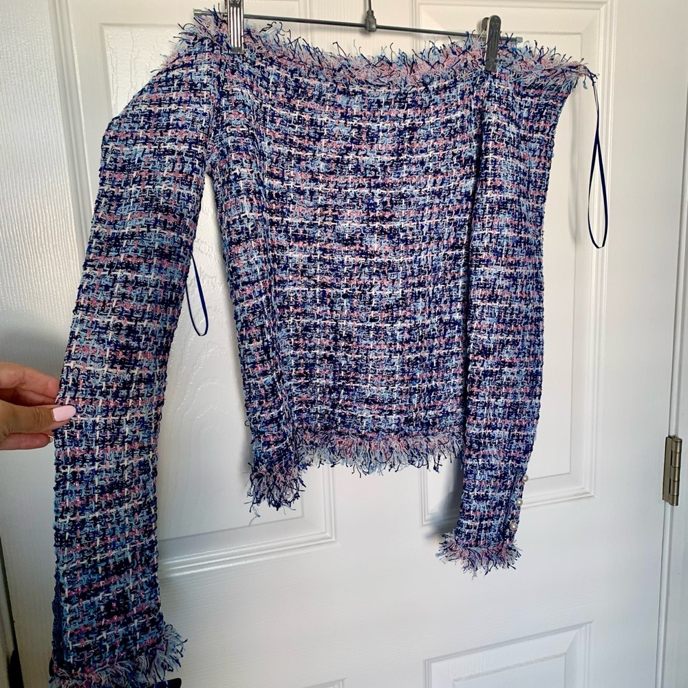 Zara Blue and Pink Off-Shoulder Sweater
